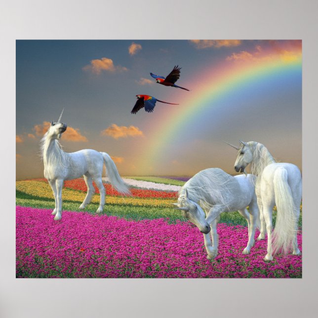 Affiche Magique Unicorne Arc-en-ciel paysage magnifique (Devant)