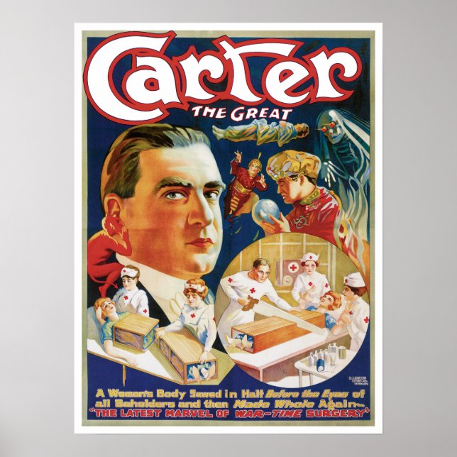 Affiche Magique Vintage, Magicien Carter le Grand (Devant)
