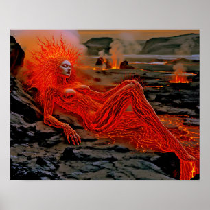 Affiche « Magma endormi » – Portrait de femme volcanique