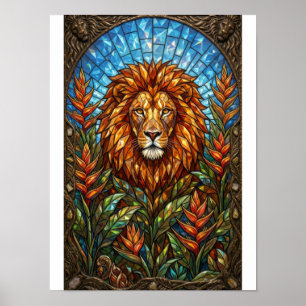 Affiche Magnifique Art Animal en Verre Coloré Lion Bijou