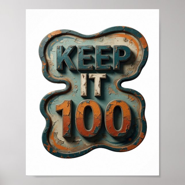 Affiche Magnifique Bleu KEEP IT 100 Conception de Texte (Devant)