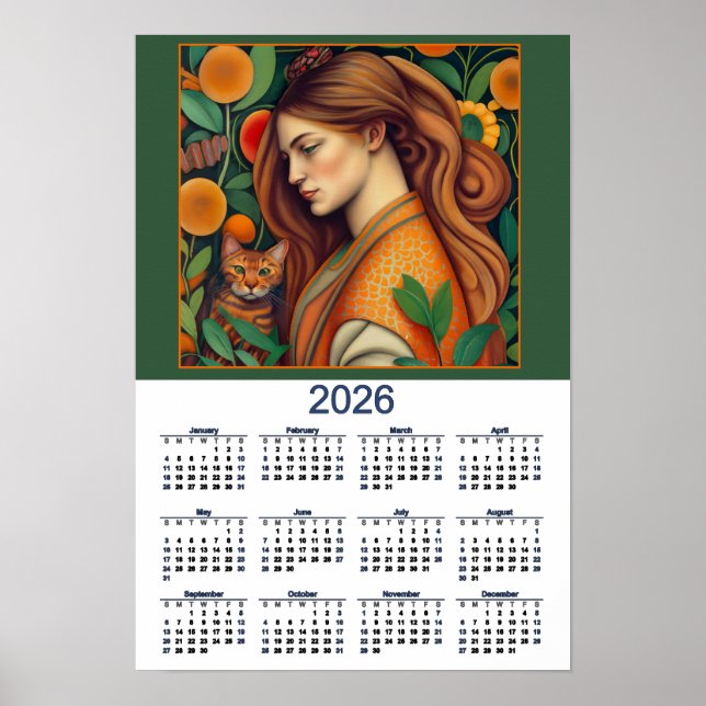 Affiche Magnifique calendrier Chat et Dame 2026 (Devant)
