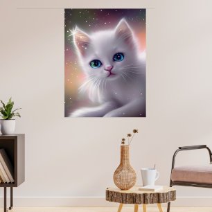 Affiche Magnifique Chat Fluffy Blanc Fantastique 