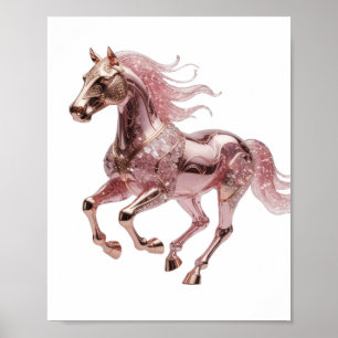 Affiche Magnifique cheval scintillant rose or design moder