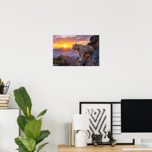 Affiche Magnifique coucher de soleil avec un tigre blanc