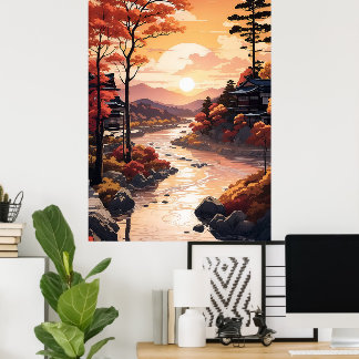 Affiche Magnifique coucher de soleil d'automne au bord de