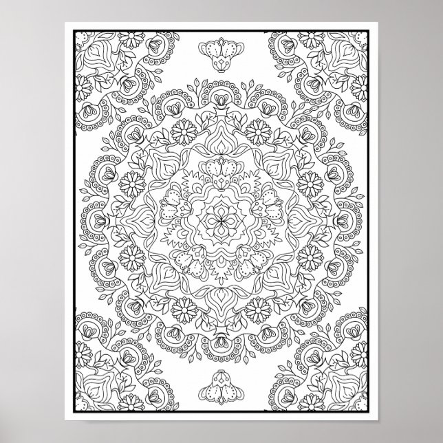 Affiche Magnifique Dessin de Mandala de Fleur pour Coloria (Devant)