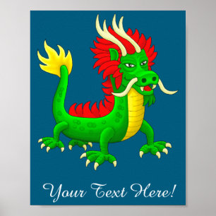 Affiche Magnifique Dragon Chinois Dessiné à la Main