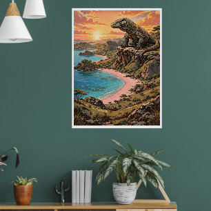 Affiche Magnifique Dragon de Komodo surplombant la plage r