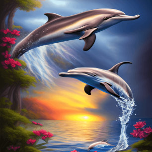Affiche Magnifique Duo de Dauphins au Paradis