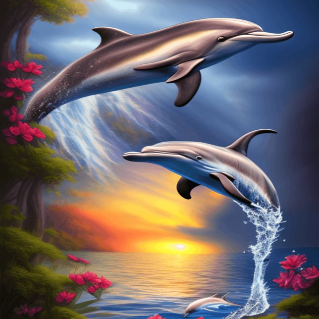 Affiche Magnifique Duo de Dauphins au Paradis (Créateur téléchargé)
