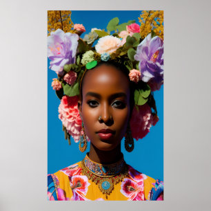 Affiche Magnifique femme africaine aux fleurs