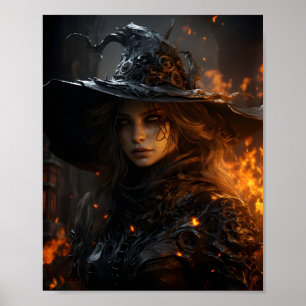 Affiche Magnifique femme Halloween sorcière magnifique por