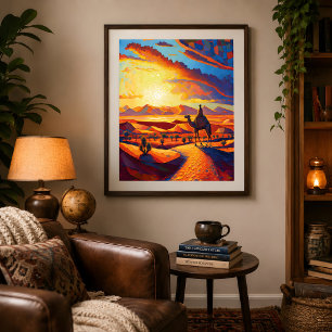 Affiche Magnifique Heure Dorée Coucher de Soleil Désertiqu