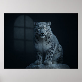 Affiche Magnifique léopard des neiges sous la lumière luna
