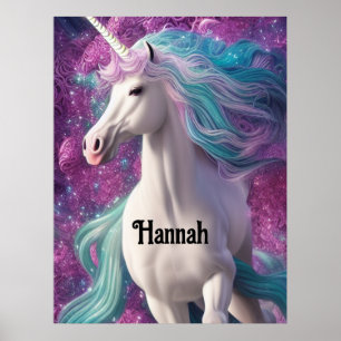 Affiche Magnifique licorne blanche avec Turquoise et Viole