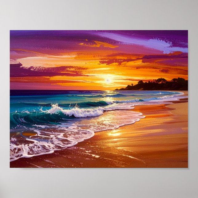 Affiche Magnifique Marche de plage océanique au coucher du (Devant)