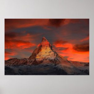 Affiche Magnifique matterhorn ciel rouge paysage