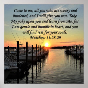 AFFICHE MAGNIFIQUE MATTHEW 11:28 COUCHER DE SOLEIL SUR LA