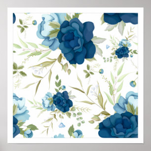 Affiche Magnifique motif floral bleu sans couture