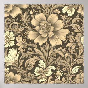 Affiche Magnifique motif floral sépia vintage 