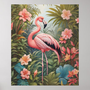 Affiche Magnifique oiseau de Flamant rose rose tropical
