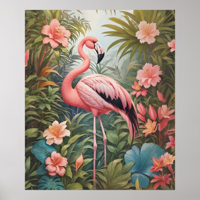 Affiche Magnifique oiseau de Flamant rose rose tropical (Devant)