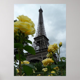 Affiche Magnifique Photo Tour Eiffel Paris Roses Jaunes