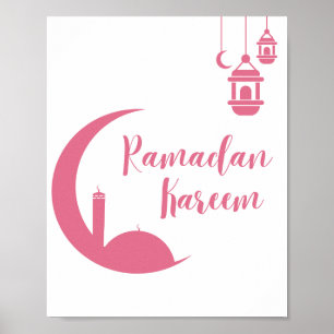 Affiche Magnifique Ramadan Kareem Croissant Rouge & Lanter
