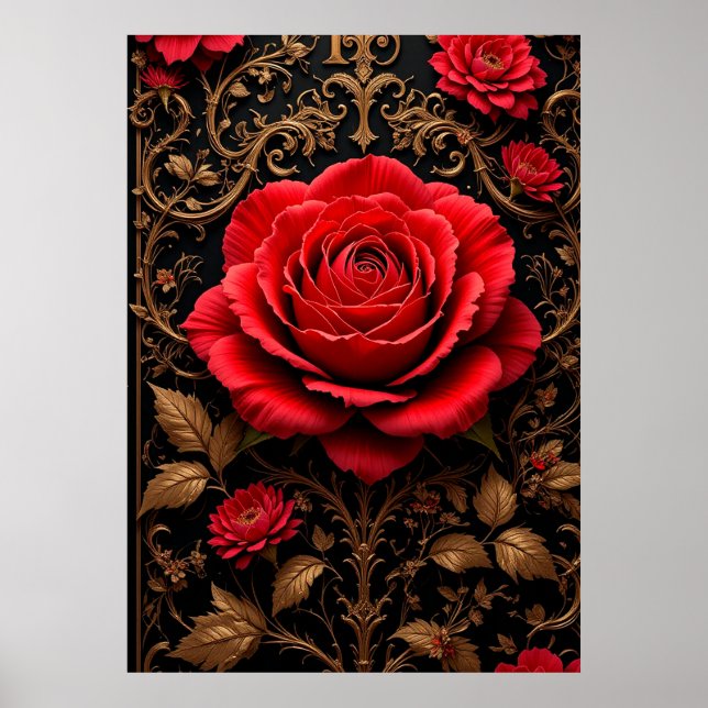 Affiche Magnifique rose rouge conçue (Devant)
