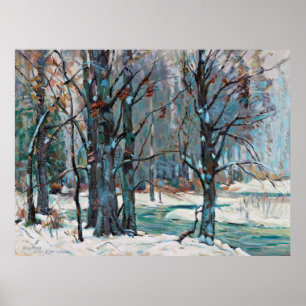 Affiche Magnifique scène de neige hivernale bleu gris