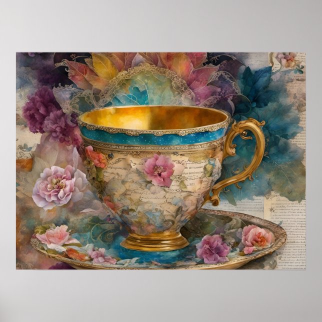 Affiche Magnifique Teacup Mélange De Peinture Média (Devant)