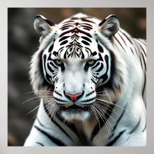Affiche Magnifique Tigre Blanc dans la Nature