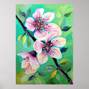 Affiche Magnifiques fleurs d'arbre à cerises japonais Saku