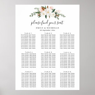 Affiche magnolia blanche et mariage à fleurs rose