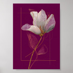 Affiche Magnolia blanche ligne dorée Magenta