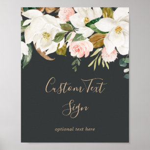Affiche Magnolia Élégant   Panneau Personnalisé Noir & Bla