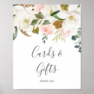 Affiche Magnolia Élégante Panneau Cartes et Cadeaux Blan