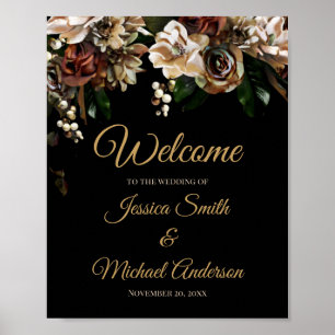 Affiche Magnolia Gold et Black Floral Faire-part de mariag