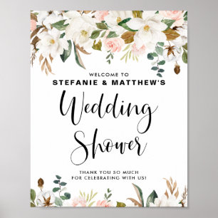 Affiche Magnolias et Cotton Garland Wedding shower Bienven
