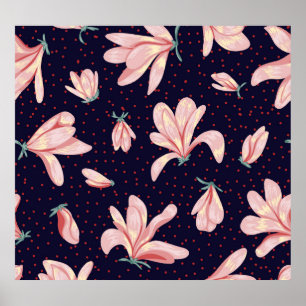 Affiche Magnolias florissants, motif vintage dessiné à la