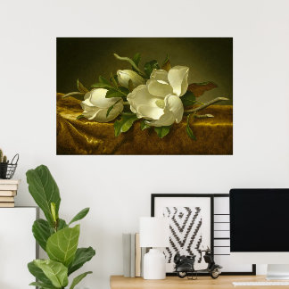 Affiche Magnolias on Gold Velvet Cloth by MJ Heade