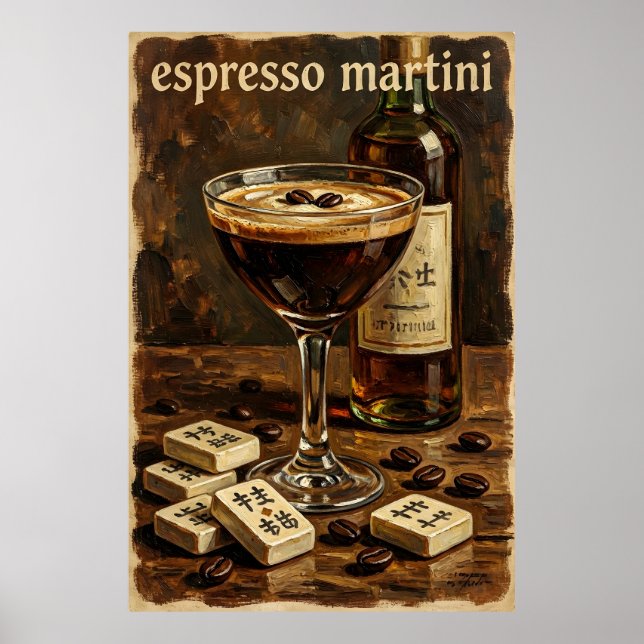 Affiche Mahjong Cocktail Vintage Rétro (Devant)