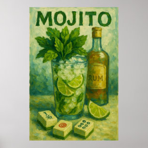 Affiche Mahjong Cocktail Vintage Rétro