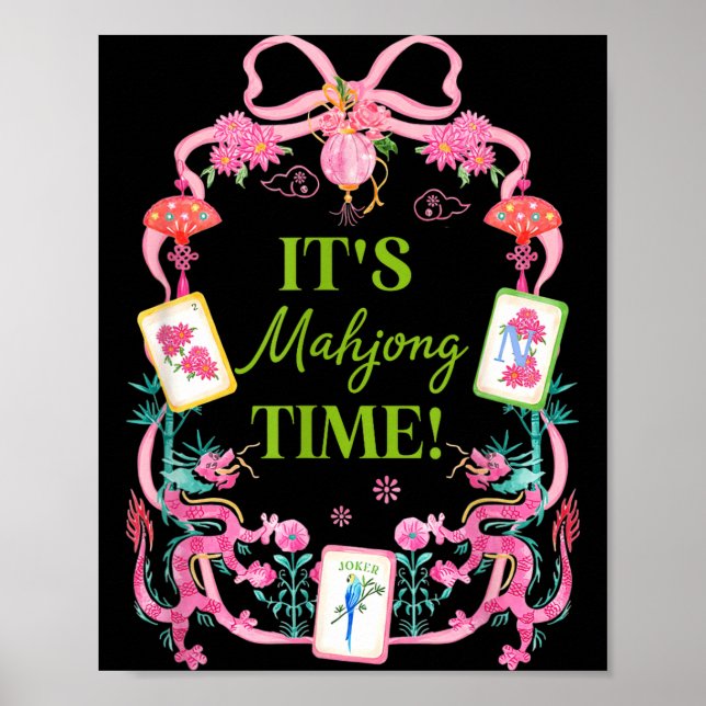 Affiche Mahjong time coquette bow aesthetic mah jong playe (Devant)
