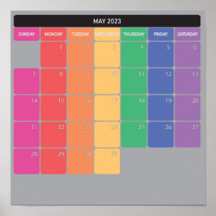 Affiche Mai 2023 calendrier planificateur jours couleur