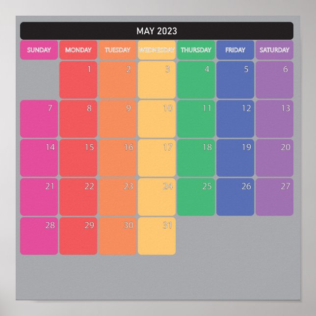 Affiche Mai 2023 calendrier planificateur jours couleur (Devant)