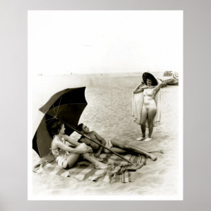 Affiche maillot de bain Girl bord de mer Oregon Beach Vint