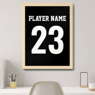 Affiche Maillot de Sport Monogramme Nom Numéro Noir