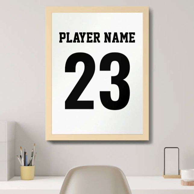 Affiche Maillot de sport Nom Numéro Monogramme Blanc (Créateur téléchargé)